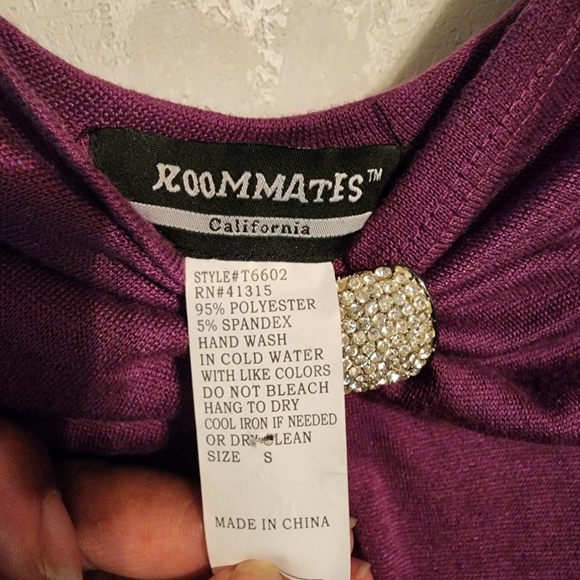 Roommates 3/4 Sleeve Purple Blouse Silver Rhinestone Size S - Picture 4 of 7